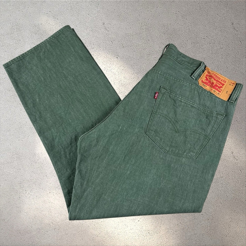 Levis 501 Jeans Mens Fits 39x29 Green White Oak Cone Denim Button Fly Pants